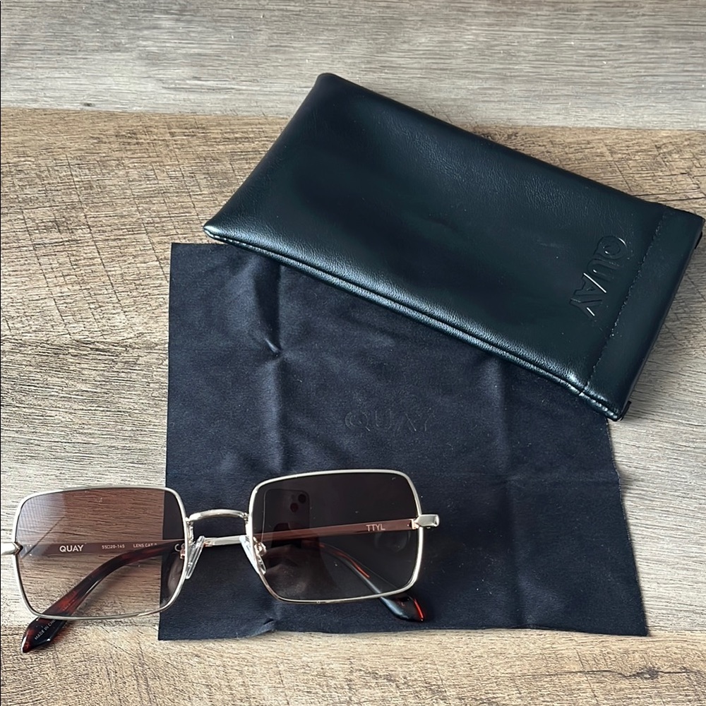 Quay Australia Gold and Brown Gradient Rectangular Sunglasses